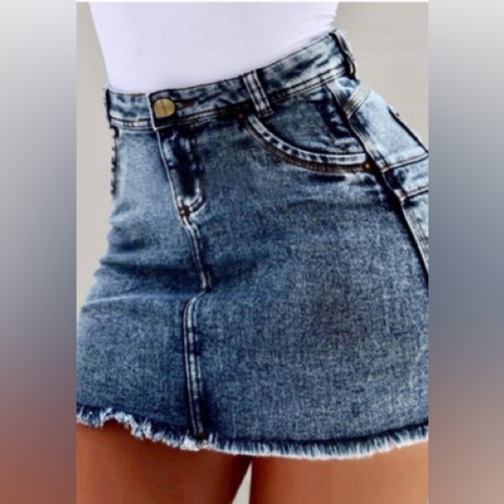 Dark Blue High Waist Stretch Denim Mini Skirt
